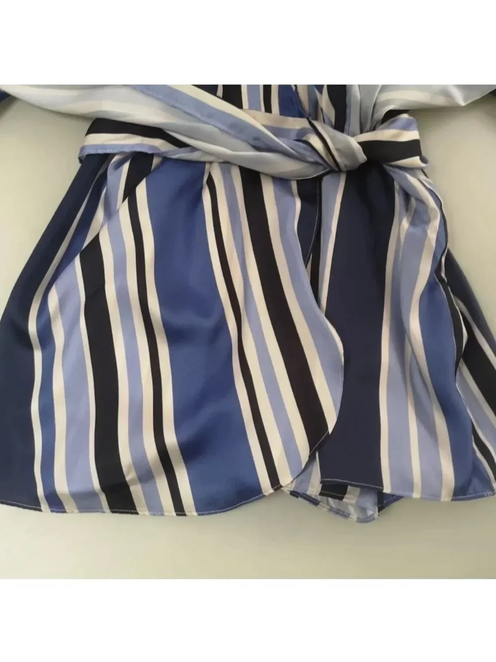 Zara Satin Striped Skort Romper Blue White Wrap V Neck NWT Size Small - Picture 10 of 16